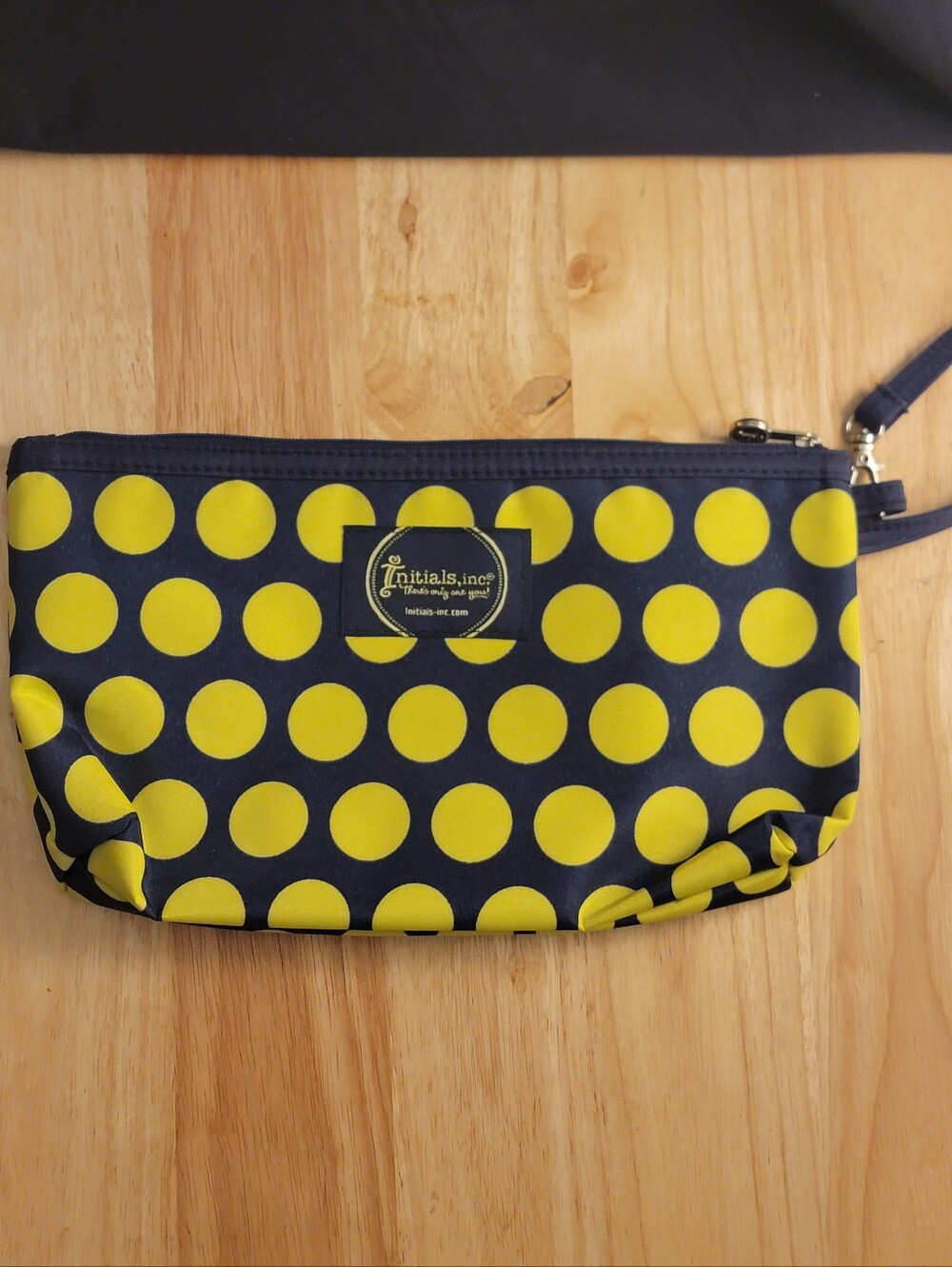Initials, Inc. Navy Wristlet with Yellow Polka Dots
